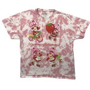 Strawberry Shortcake Graphic Tee Pink Cow Print Top Size Large